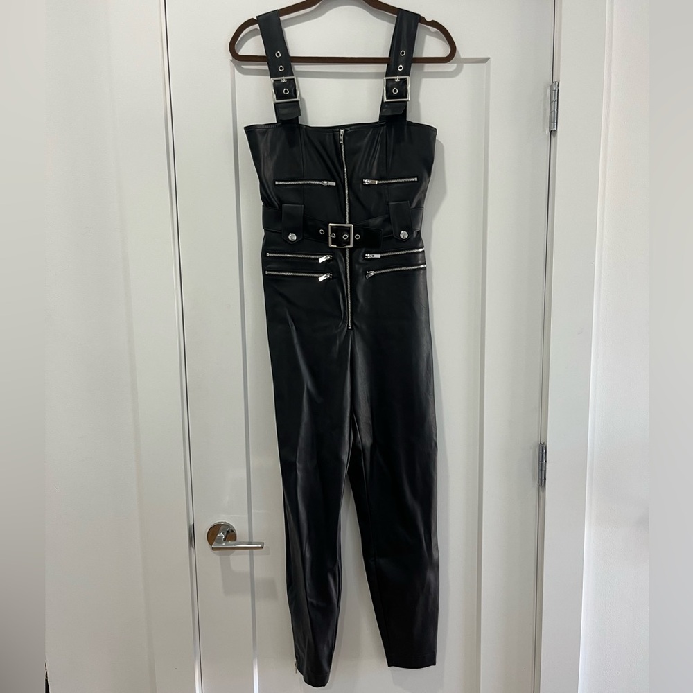 WeWoreWhat Black Faux Leather Overalls